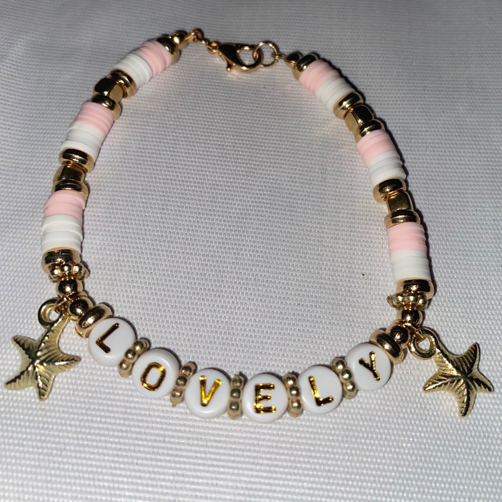 Lovely light pink, white, gold starfish bracelet